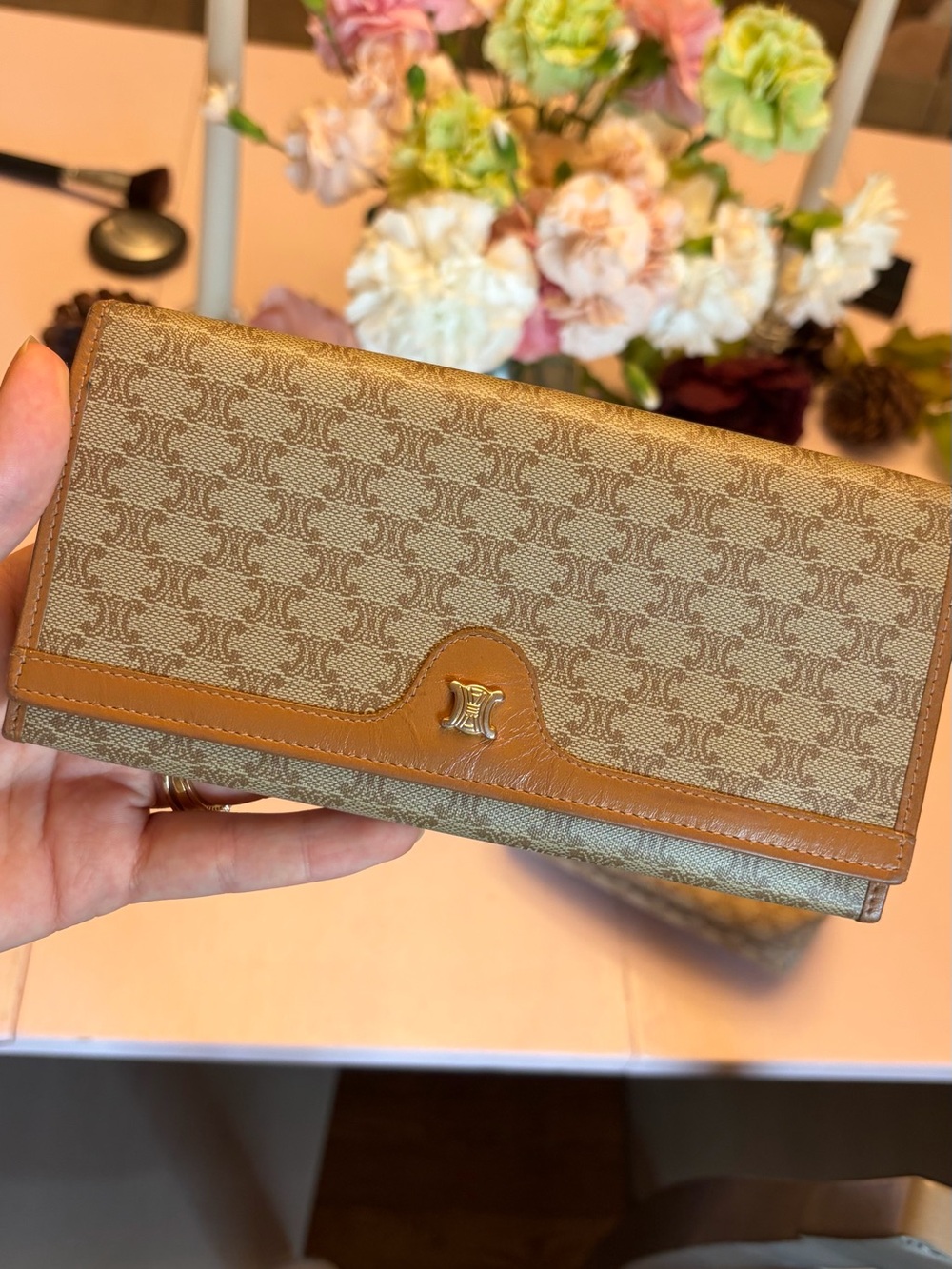 Vintage Celine Beige and Tan Long Wallet